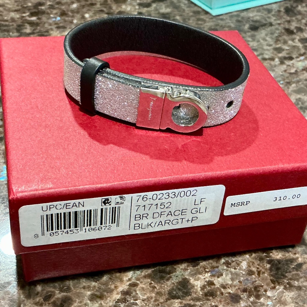 Salvatore Ferragamo Sparkly Silver Gancini Wrap Bracelet